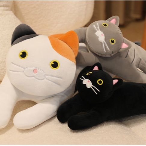 寝そべり抱き枕ロング黒猫ぬいぐるみ