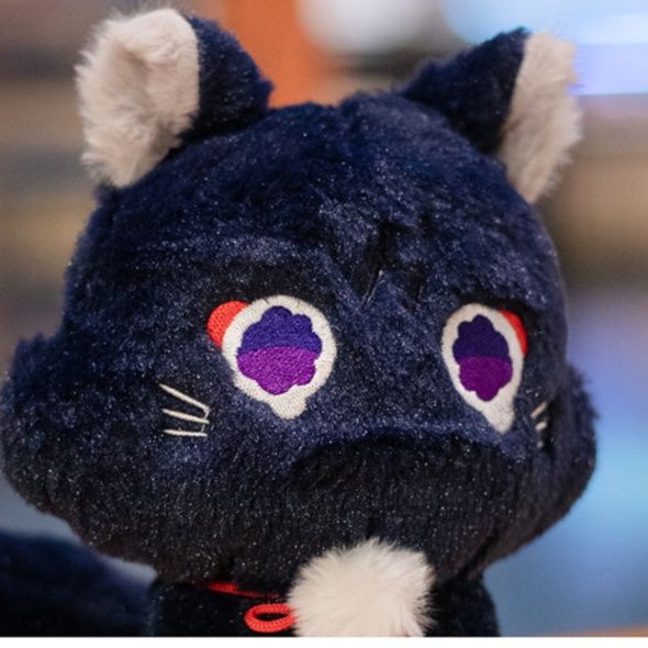 猫ぬいぐるみ 黒まんまる大きな瞳の座りポーズ猫ぬいぐるみ