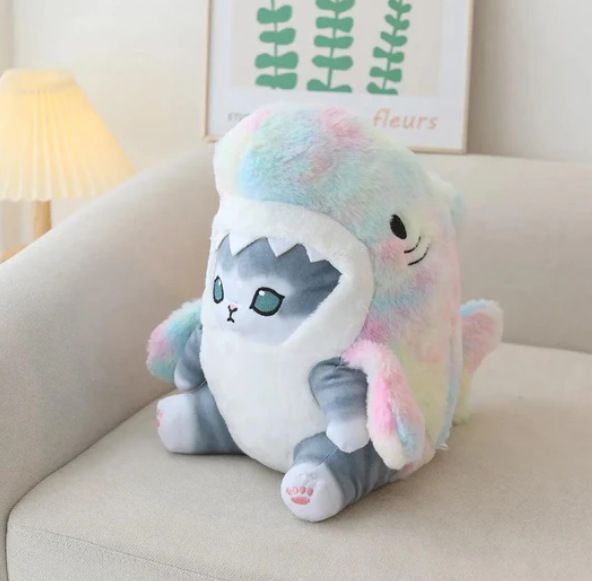 猫ぬいぐるみ サメ着ぐるみトラ茶のもちもち抱き枕