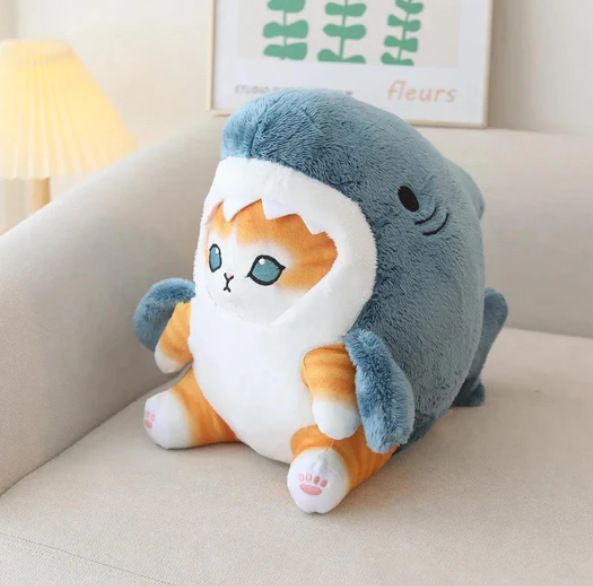 猫ぬいぐるみ サメ着ぐるみトラ茶のもちもち抱き枕