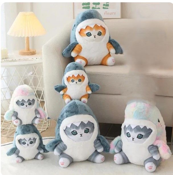 猫ぬいぐるみ サメ着ぐるみトラ茶のもちもち抱き枕