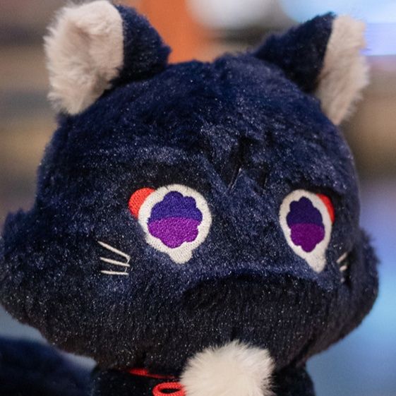 猫ぬいぐるみ もこもこ座りポーズ黒子猫のぬいぐるみ