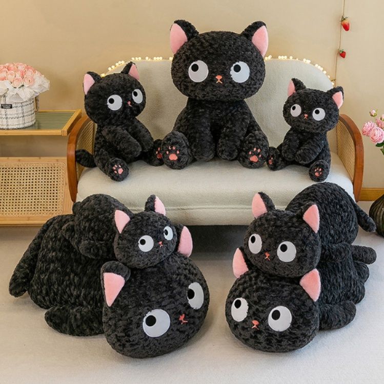 猫ぬいぐるみ まんまるお目々の黒猫もちもちぬいぐるみ