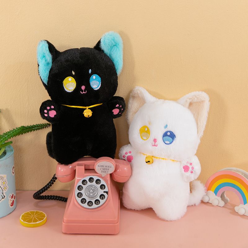 猫ぬいぐるみ きらきらオッドアイ黒子猫のお座りぬいぐるみ