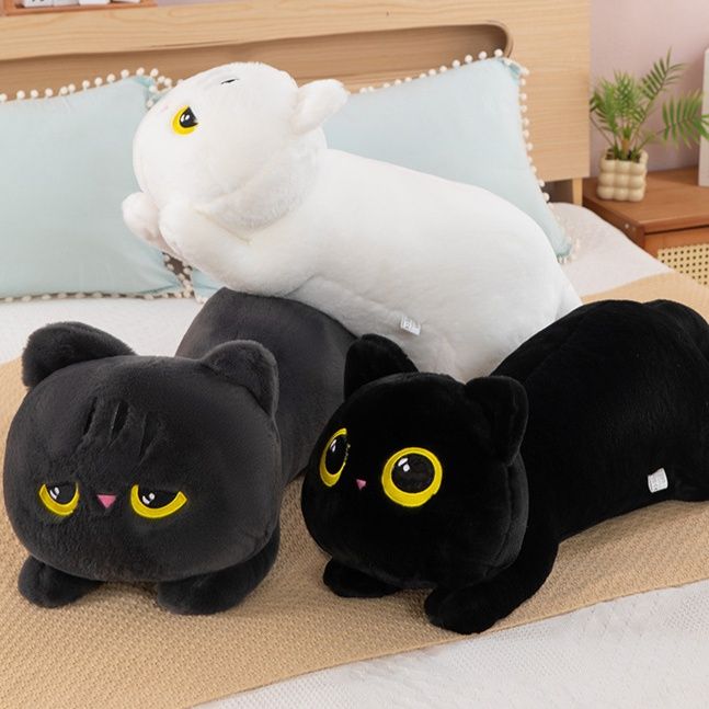 ごろ寝ポーズの愛らしい表情猫抱き枕ぬいぐるみ