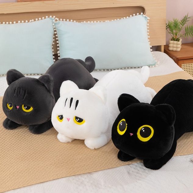 ごろ寝ポーズの愛らしい表情猫抱き枕ぬいぐるみ