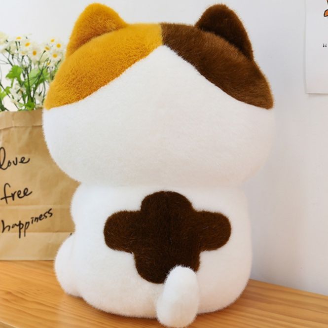 パン抱っこ座りポーズふわもち三毛猫ぬいぐるみ