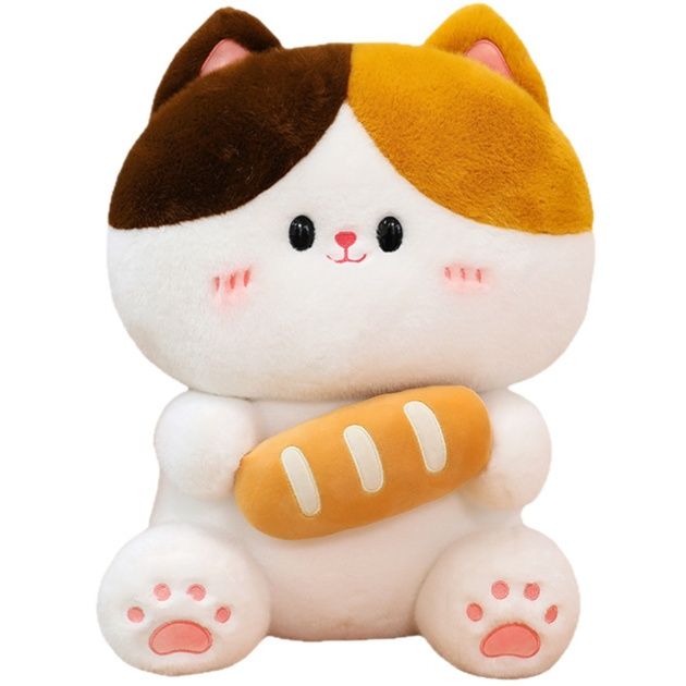 パン抱っこ座りポーズふわもち三毛猫ぬいぐるみ