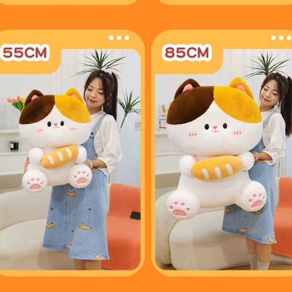 パン抱っこ座りポーズふわもち三毛猫ぬいぐるみ