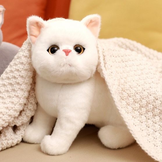猫ぬいぐるみ もちもちお座り白色子猫のふわふわ癒し系ぬいぐるみ