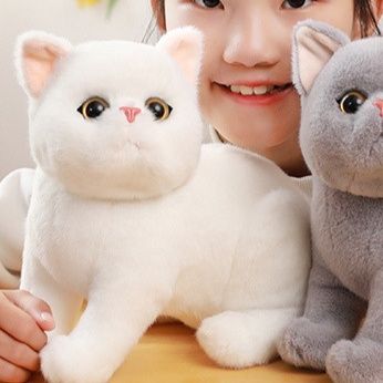 猫ぬいぐるみ もちもちお座り白色子猫のふわふわ癒し系ぬいぐるみ