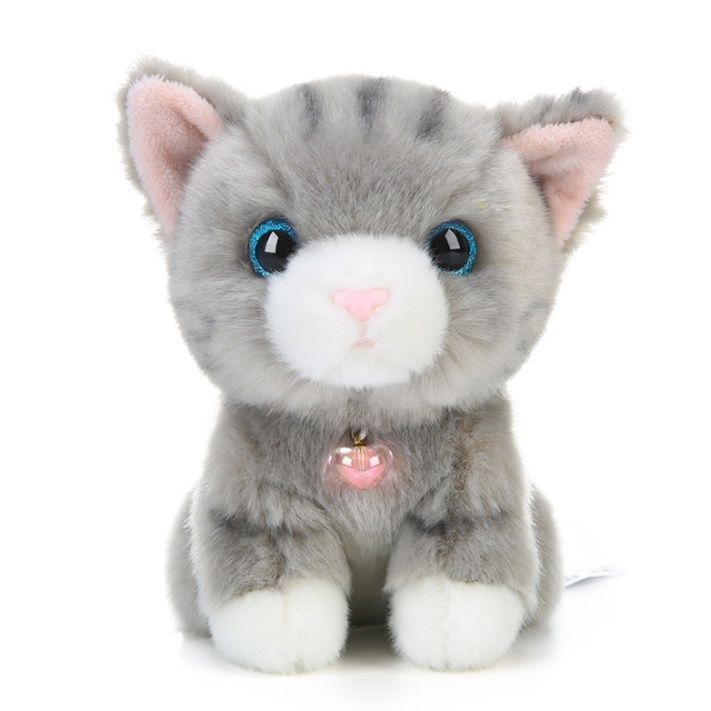 猫ぬいぐるみ 幸運の水晶付きグレー縞模様子猫ぬいぐるみ