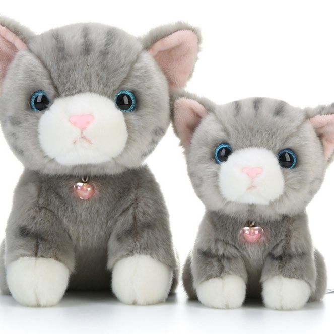 猫ぬいぐるみ 幸運の水晶付きグレー縞模様子猫ぬいぐるみ