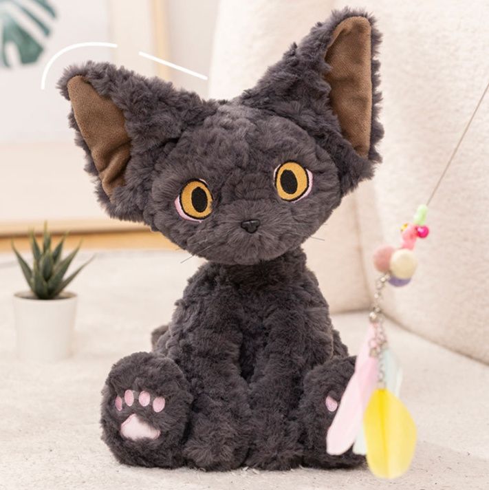 猫ぬいぐるみ 大きな瞳と肉球が愛らしい座りポーズ黒猫ぬいぐるみ