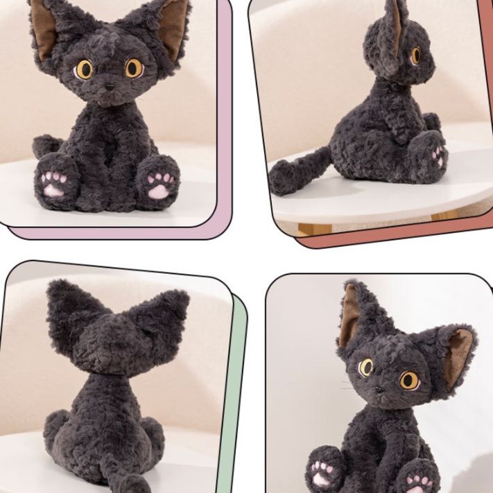 猫ぬいぐるみ 大きな瞳と肉球が愛らしい座りポーズ黒猫ぬいぐるみ