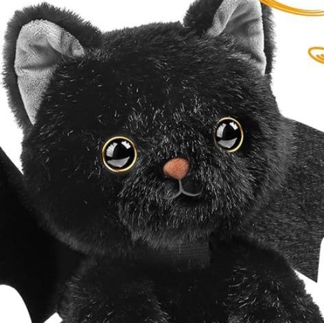 猫ぬいぐるみ こうもり羽根付き黒色子猫のぬいぐるみ