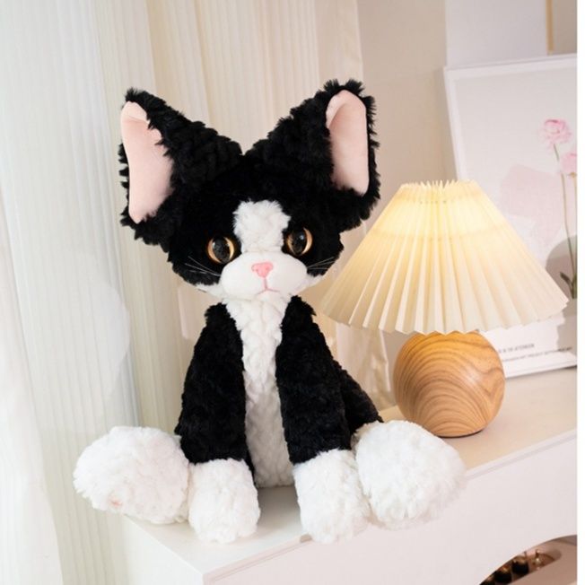 猫ぬいぐるみ おすわりはちわれ黒猫ぬいぐるみ