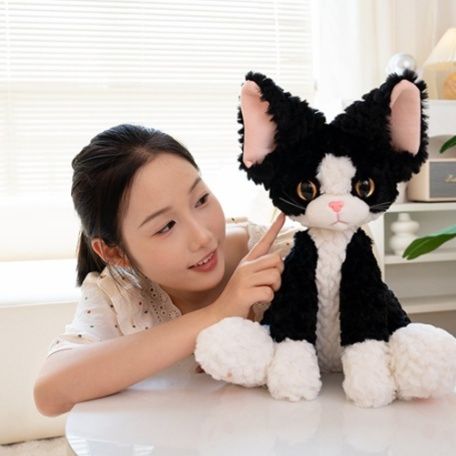 猫ぬいぐるみ おすわりはちわれ黒猫ぬいぐるみ