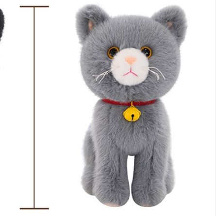 猫ぬいぐるみ 金の鈴付き愛らしいグレー色の子猫ぬいぐるみ