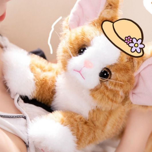 猫ぬいぐるみ 大きなお耳のふわふわトラ茶子猫ぬいぐるみ