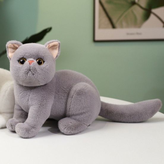 まんまるお顔のおすわりグレー色子猫ぬいぐるみ