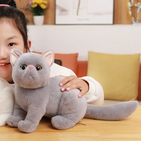 まんまるお顔のおすわりグレー色子猫ぬいぐるみ