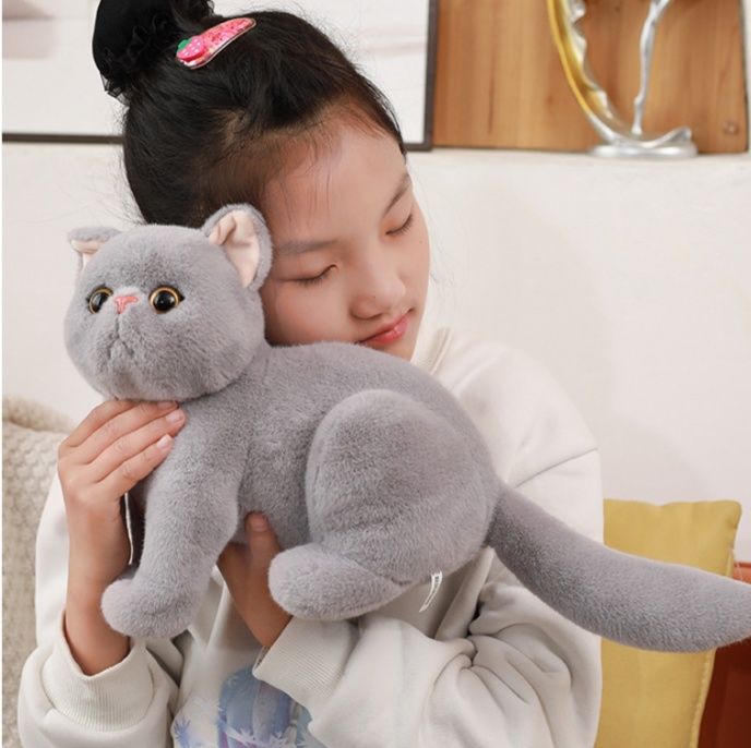 まんまるお顔のおすわりグレー色子猫ぬいぐるみ