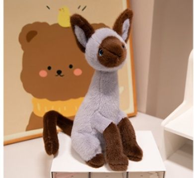 猫ぬいぐるみ シャム風デザイングレー猫ぬいぐるみ癒し系座りポーズ