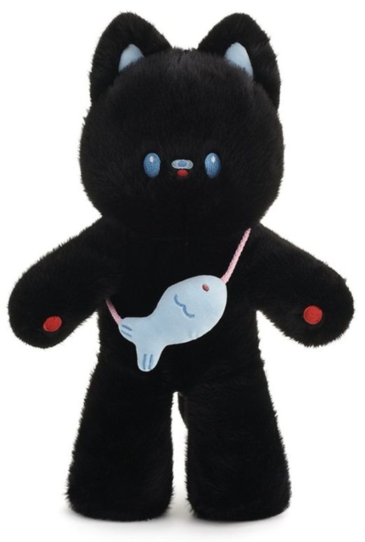 猫ぬいぐるみ お魚を抱えた黒猫