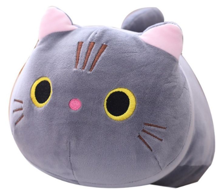 猫ぬいぐるみ まんまる大きな瞳の癒し系グレー抱き枕