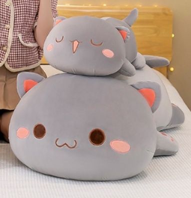 猫ぬいぐるもちもち癒し系グレー猫寝そべり グレー|猫ぬいぐるみ専門