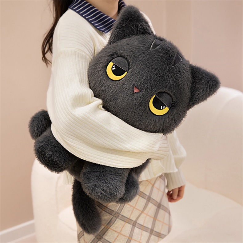 猫ぬいぐるみ まんまる黒猫のふわもち抱き枕