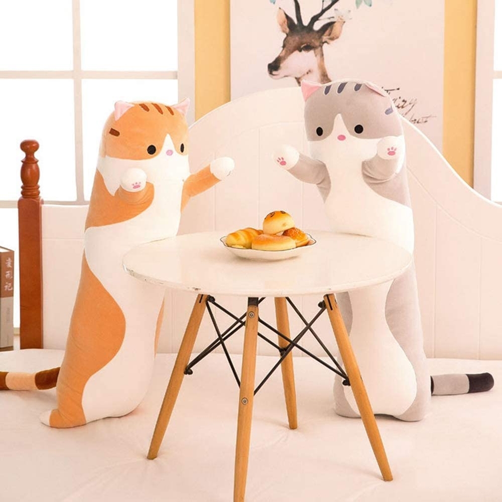 猫ぬいぐるみ 細長抱き枕 茶色 特大110cm もちもち