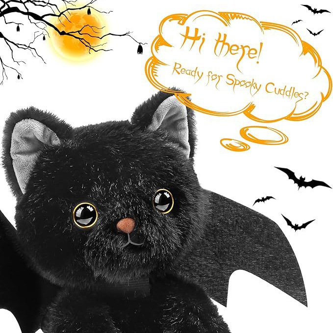 猫ぬいぐるみ こうもり羽根付き黒色子猫のぬいぐるみ