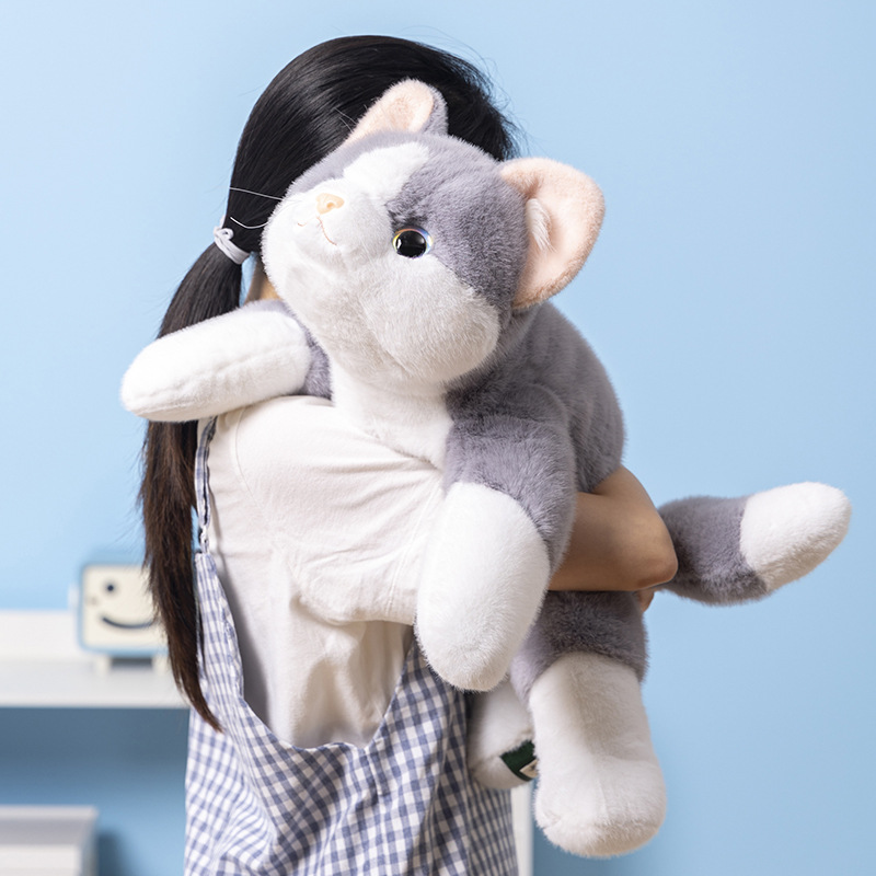 猫ぬいぐるみ ふわふわ抱き心地抜群の癒し系子猫ぬいぐるみグレー