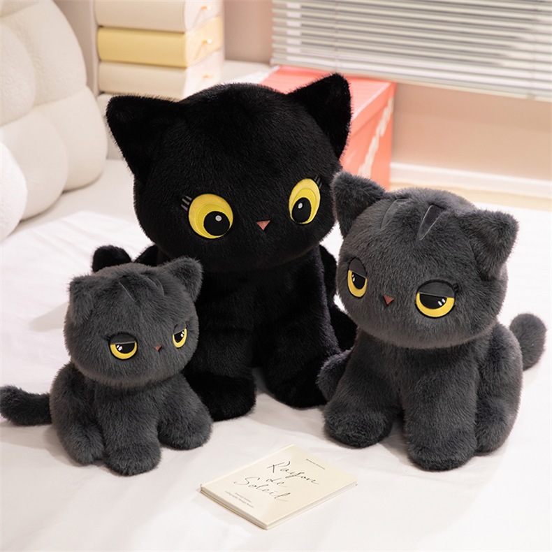 猫ぬいぐるみ まんまる黒猫のふわもち抱き枕