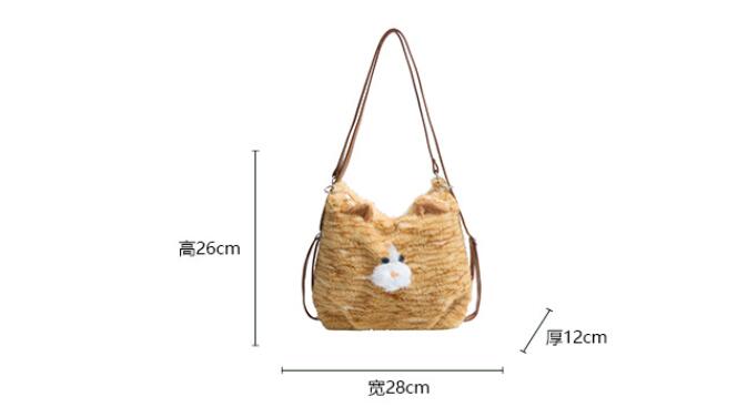 茶色猫ぬいぐるみ肩掛けバッグ レディース