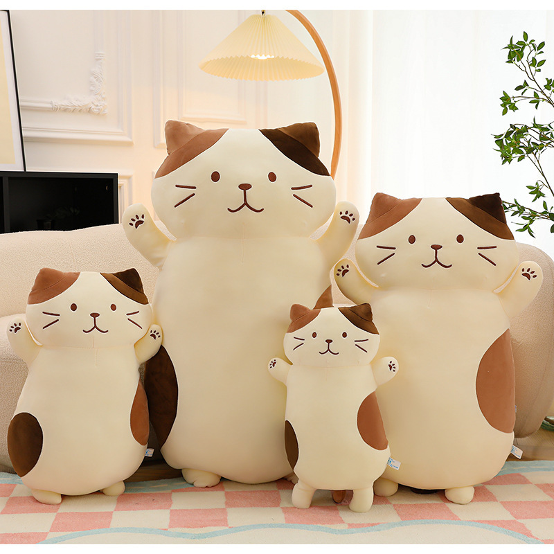 猫ぬいぐるみ ばんざいポーズのまんまる茶白猫ぬいぐるみ