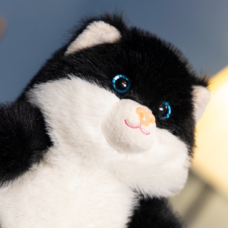 猫ぬいぐるみ まんまる笑顔のふわもこ黒猫抱きぬいぐるみ
