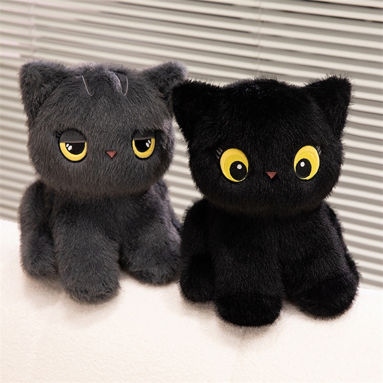猫ぬいぐるみ まんまる黒猫のふわもち抱き枕