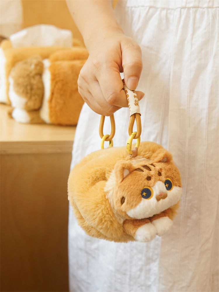 茶色の可愛い猫ぬいぐるみ パン型斜めがけバッグ
