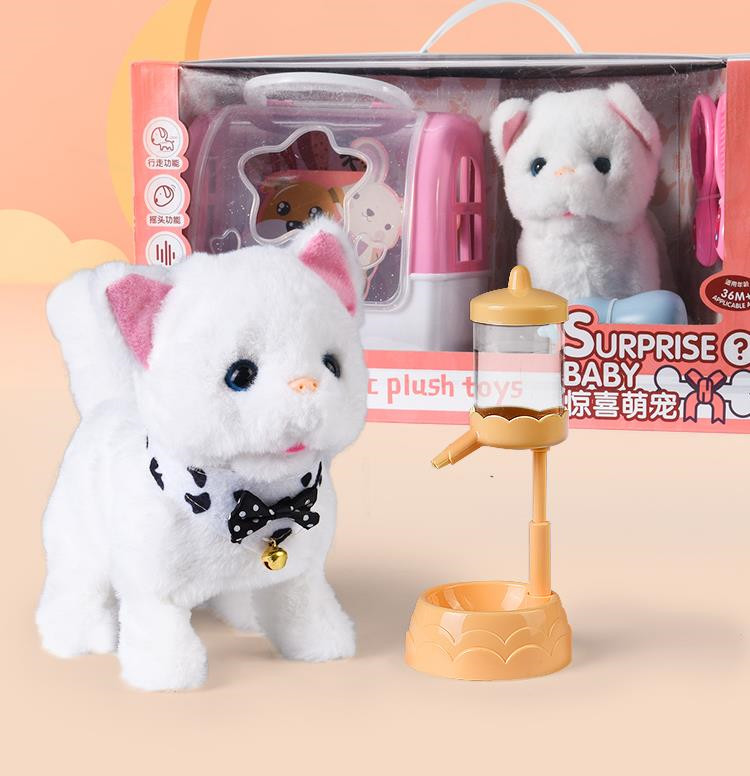 白色猫ぬいぐるみ 電動おもちゃ 子供の日贈り物