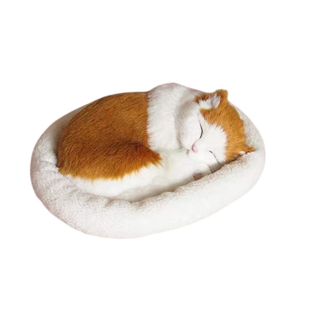 猫ぬいぐるみ 眠る猫ちゃん 茶色 電池式お腹動く抱き枕