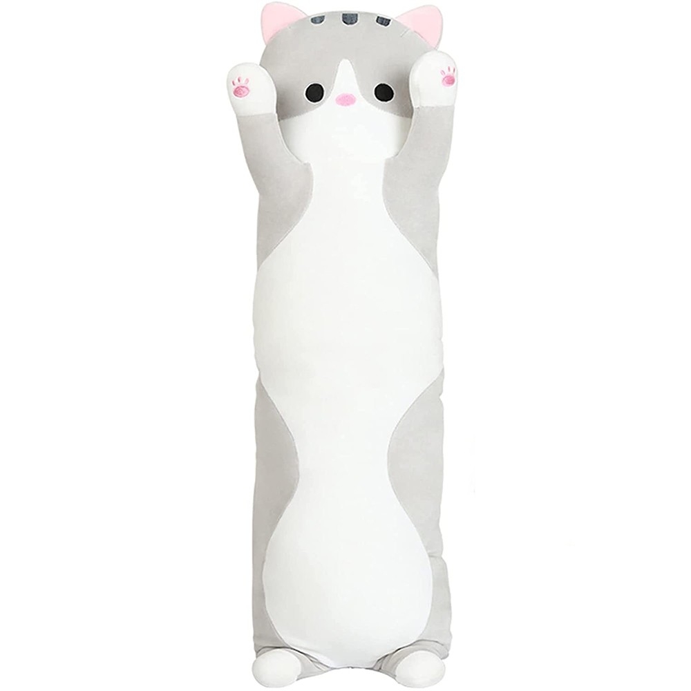 猫ぬいぐるみ 細長抱き枕 茶色 特大110cm もちもち