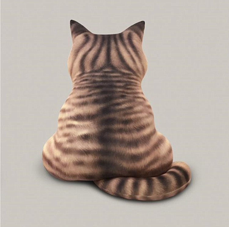 猫ぬいぐるみ 黒色縞模様猫後ろ姿ぬいぐるみクッション