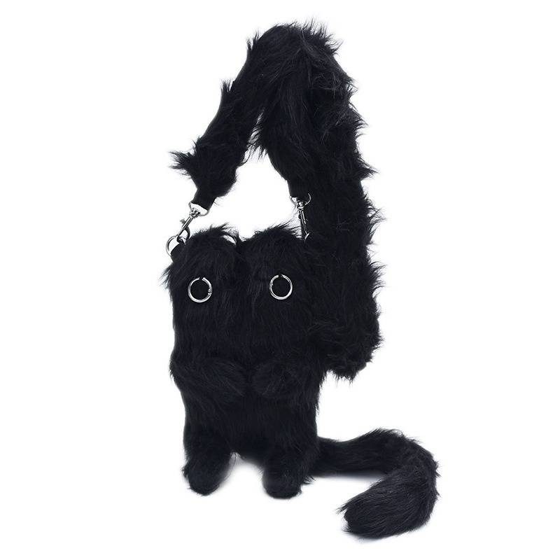 白色猫ぬいぐるみ斜めがけ起毛ふわふわ鞄