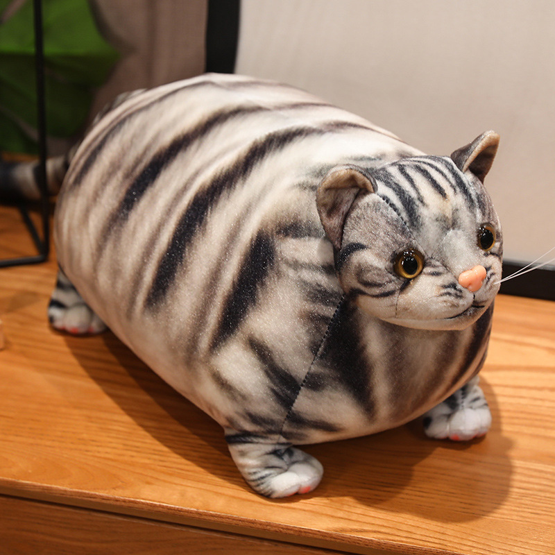 猫ぬいぐるみ リアル縞模様もちもち抱き枕猫ぬいぐるみグレー