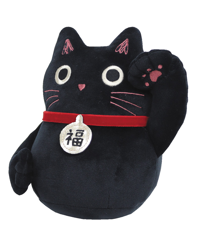 猫ぬいぐるみ 福を呼ぶ！黒色ネコの招きぬいぐるみ