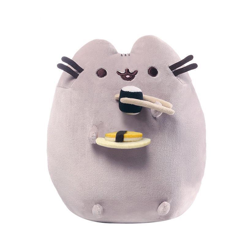 猫ぬいぐるみ ふっくら丸型グレー猫ぬいぐるみ食べ物持ちセット