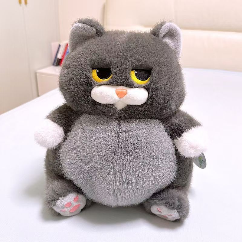 猫ぬいぐるみ ぷっくりほっこり不機嫌顔の猫ぬいぐるみ　グレー